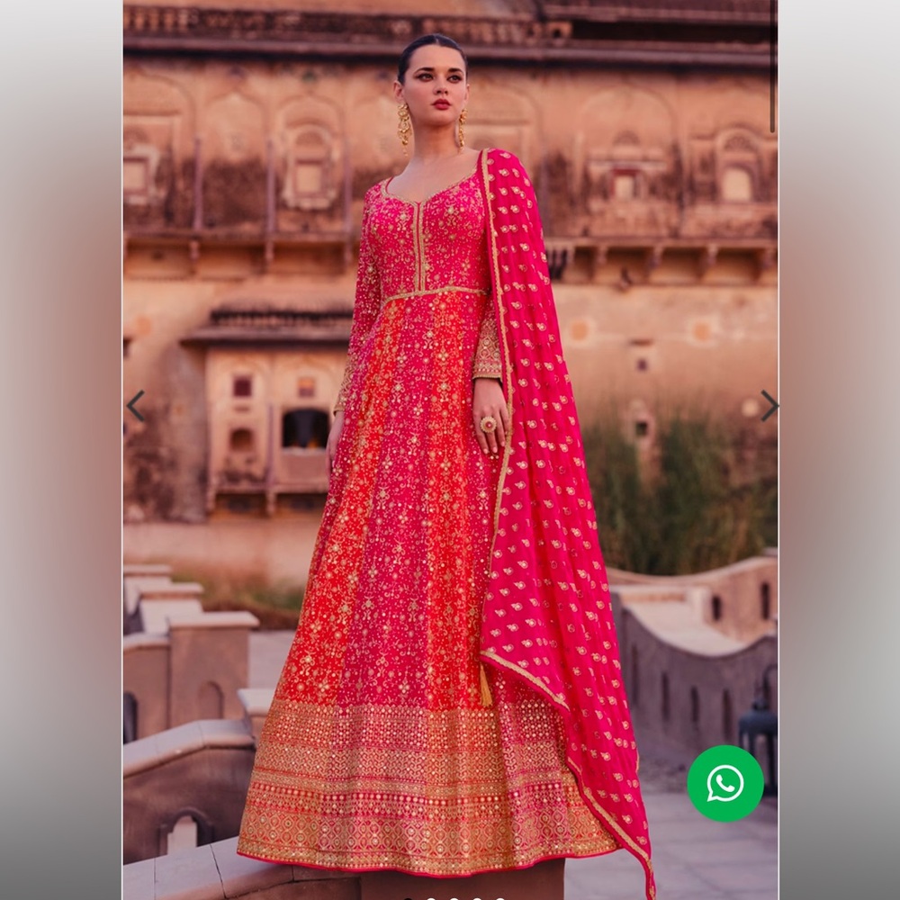 Rani Pink Thread Sequin Embroidered Georgette Anarkali Set